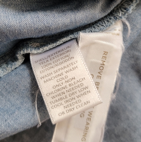 Loft 100% Cotton Blue Denim Style Lace Up Collar Sleeveless Dress XS - Picture 9 of 9